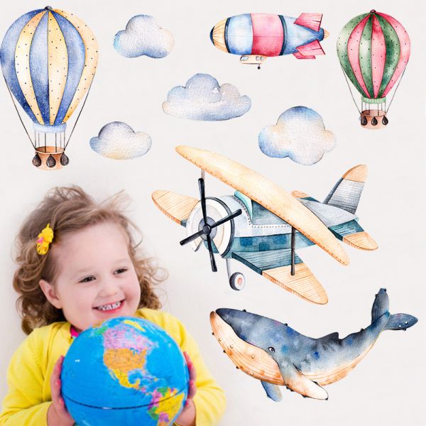Наклейка многоразовая интерьерная детская "Самолет. Кит. Маяк" (2075)