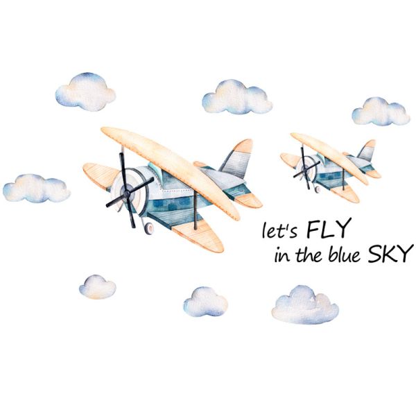 Наклейка многоразовая интерьерная "Два самолетика в небе" 64х60 см (2087)