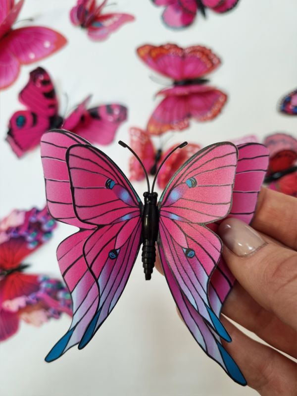 Наклейка «3D Бабочки», розовые 12 штук (2493)