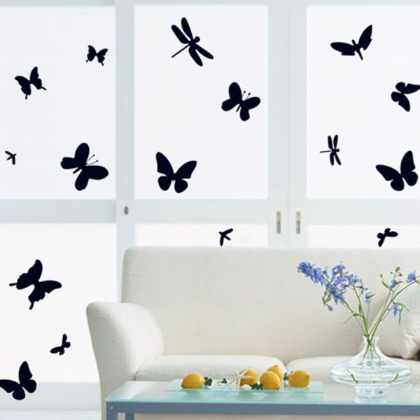Наклейка многоразовая интерьерная "Бабочки", черные (2545)