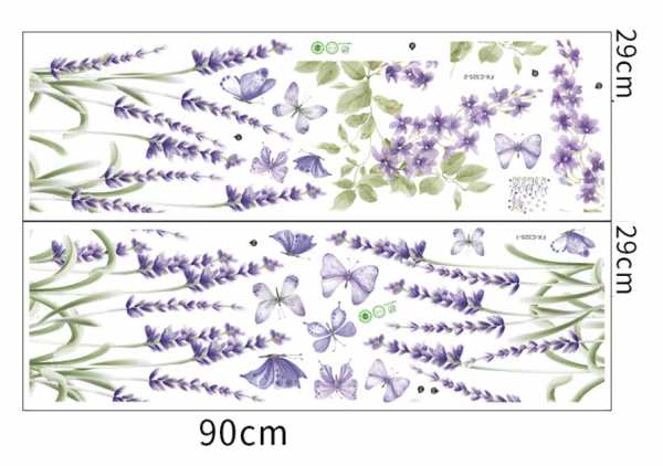 Наклейка многоразовая интерьерная 77,5*85 см, декор "Горная Лаванда с бабочками" (2706)
